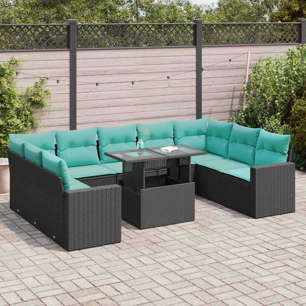 10-Tlg. Garten-Sofagarnitur Mit Kissen Poly Rattan Akazie