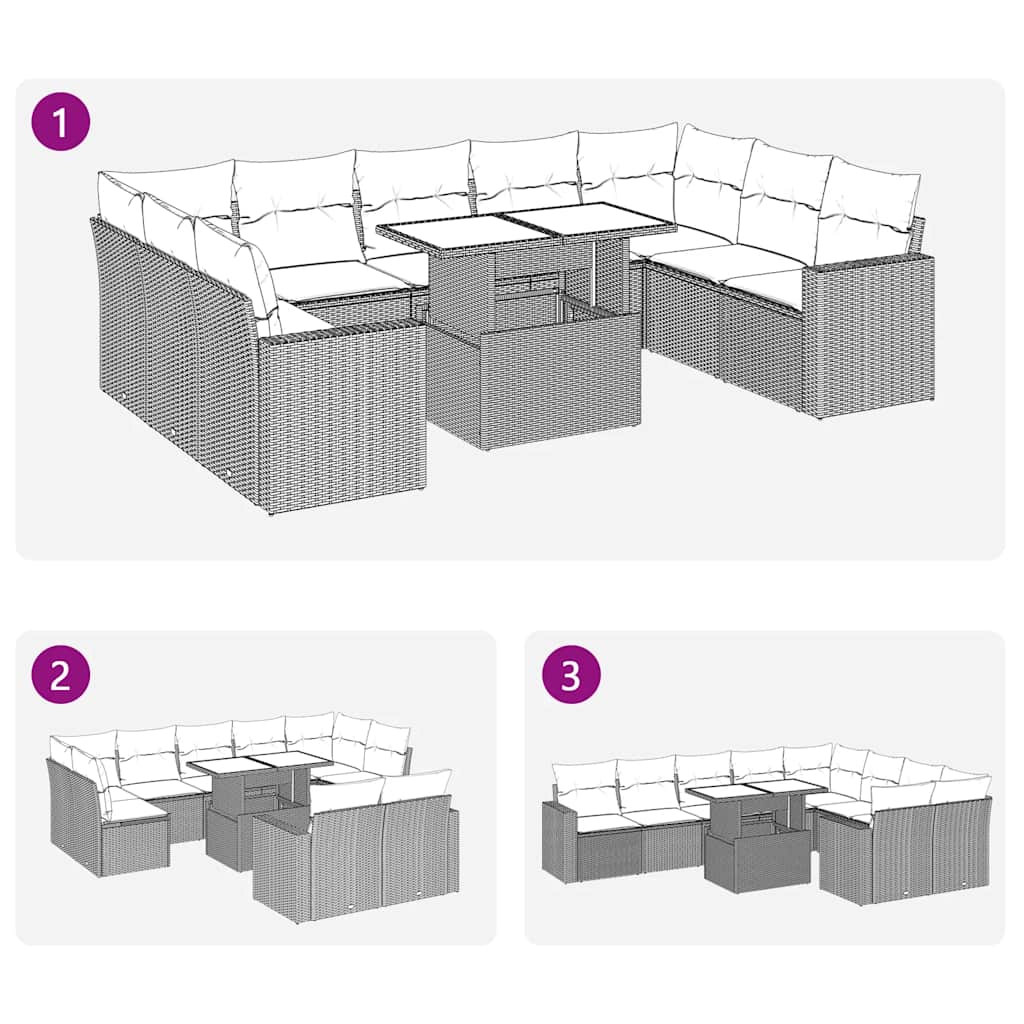 10-Tlg. Garten-Sofagarnitur Mit Kissen Poly Rattan Akazie