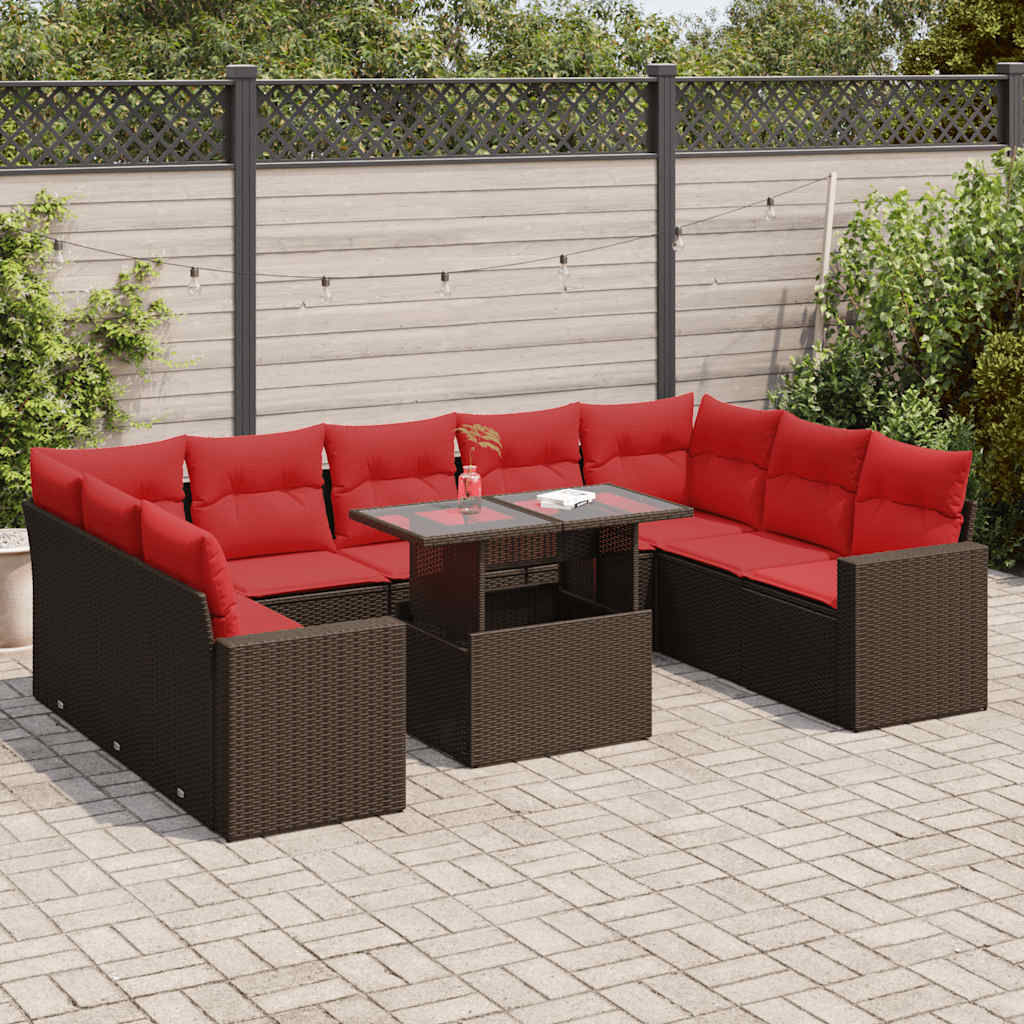 10-Tlg. Garten-Sofagarnitur Mit Kissen Poly Rattan Akazie