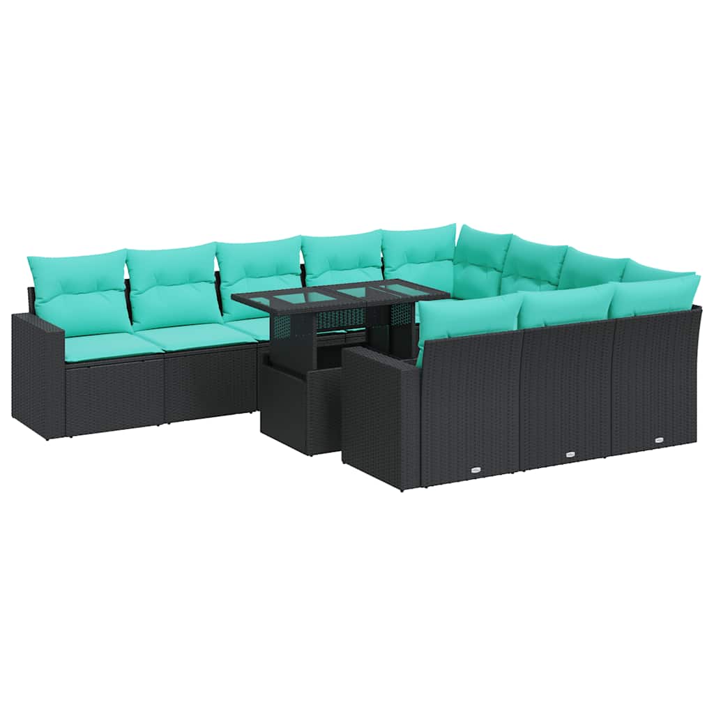 11-Tlg. Garten-Sofagarnitur Mit Kissen Poly Rattan Akazie