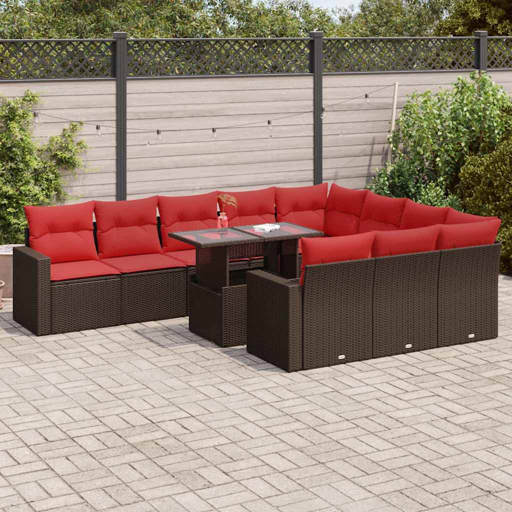 11-Tlg. Garten-Sofagarnitur Mit Kissen Poly Rattan Akazie