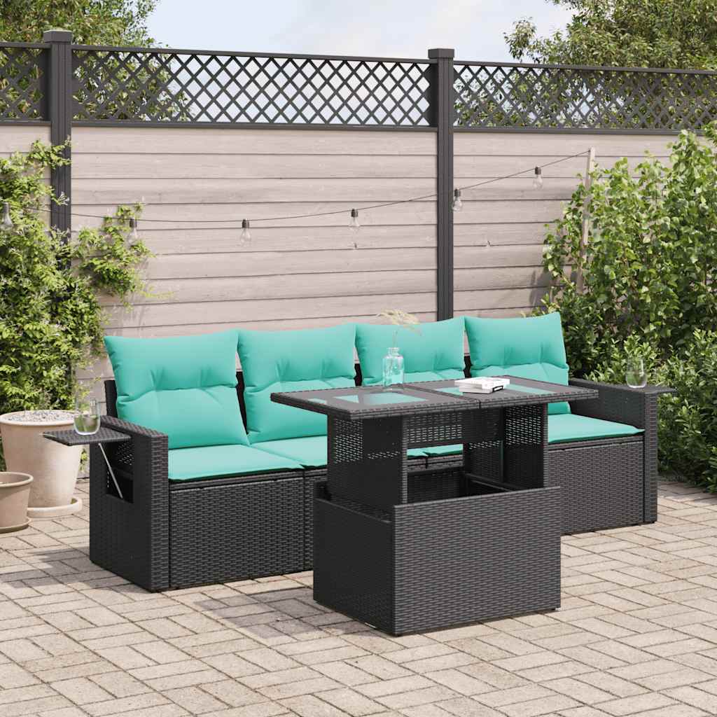 5-Teiliges Gartensofa-Set Mit Kissen, Es Polyrattan