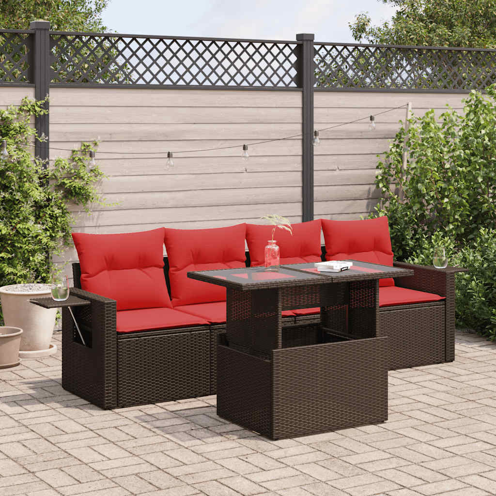 5-Teiliges Gartensofa-Set Mit Kissen, Es Polyrattan