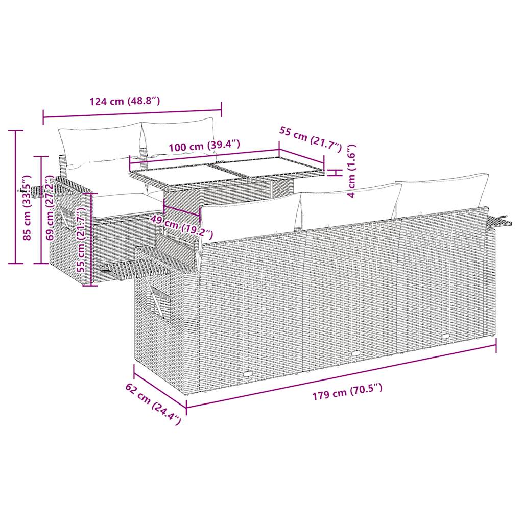 6-Tlg. Garten-Sofagarnitur Mit Kissen Poly Rattan
