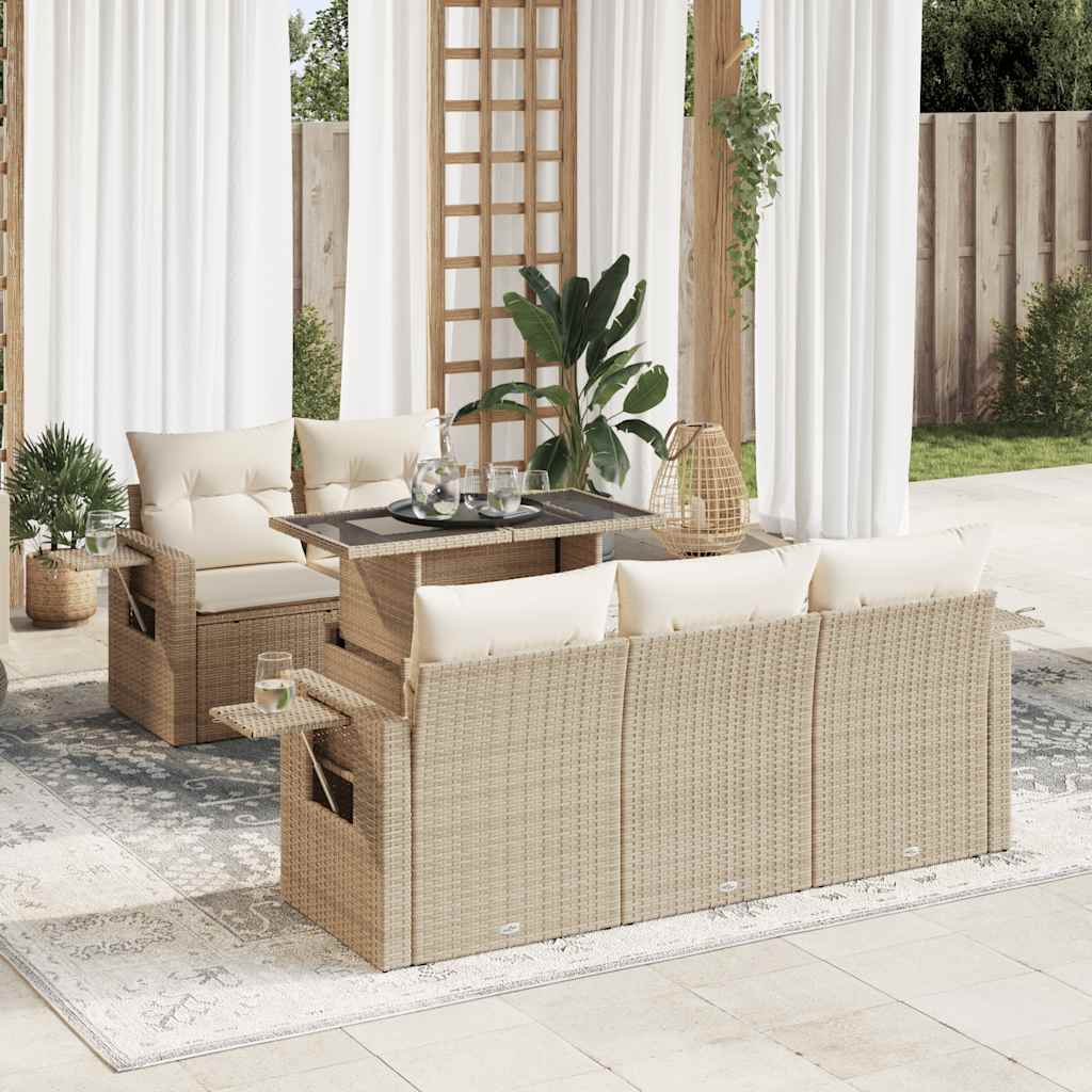 6-Tlg. Garten-Sofagarnitur Mit Kissen Poly Rattan