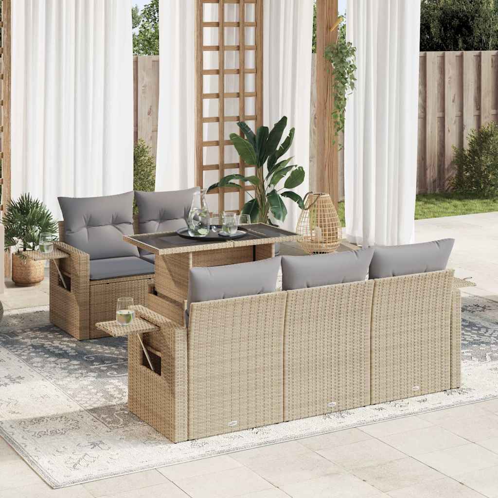 6-Tlg. Garten-Sofagarnitur Mit Kissen Poly Rattan