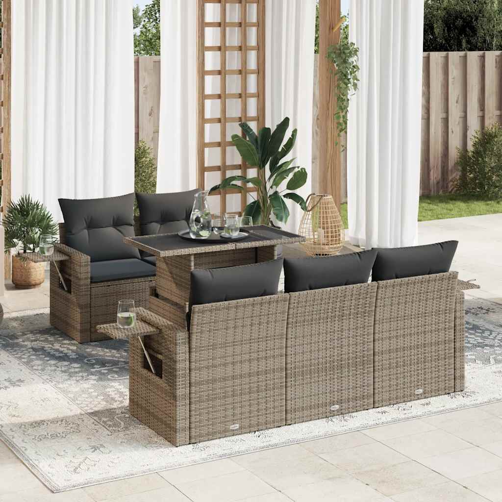 6-Tlg. Garten-Sofagarnitur Mit Kissen Poly Rattan