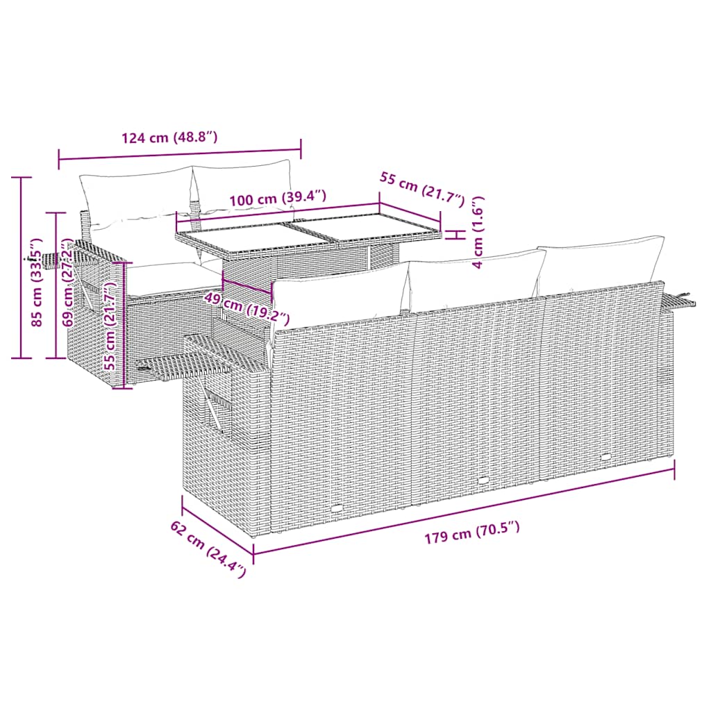 6-Tlg. Garten-Sofagarnitur Mit Kissen Poly Rattan