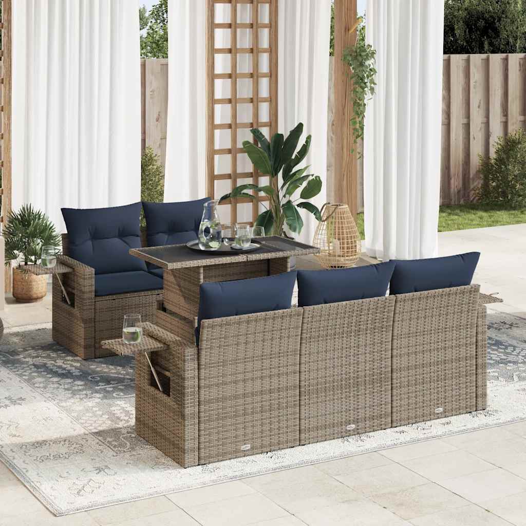 6-Tlg. Garten-Sofagarnitur Mit Kissen Poly Rattan