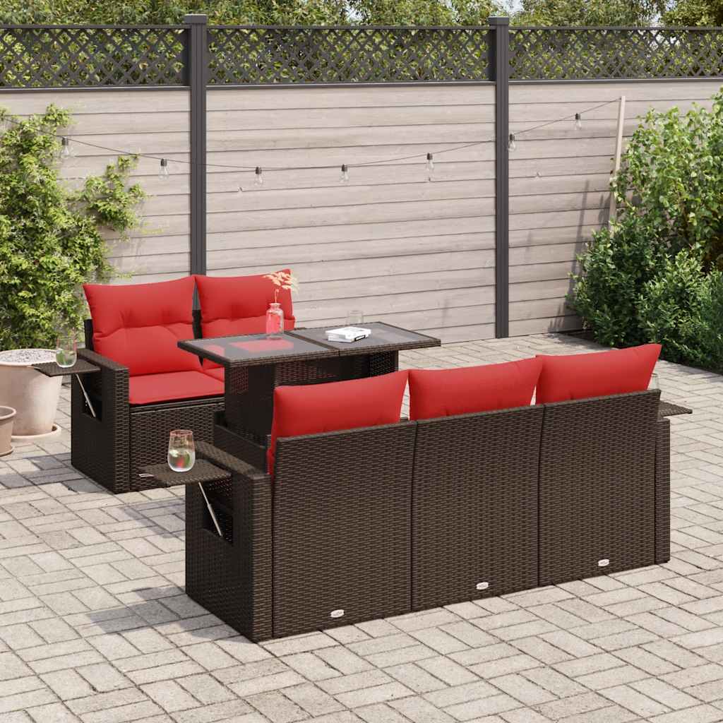 6-Tlg. Garten-Sofagarnitur Mit Kissen Poly Rattan