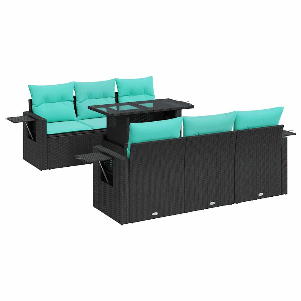 7-Tlg. Garten-Sofagarnitur Mit Kissen Poly Rattan Akazie