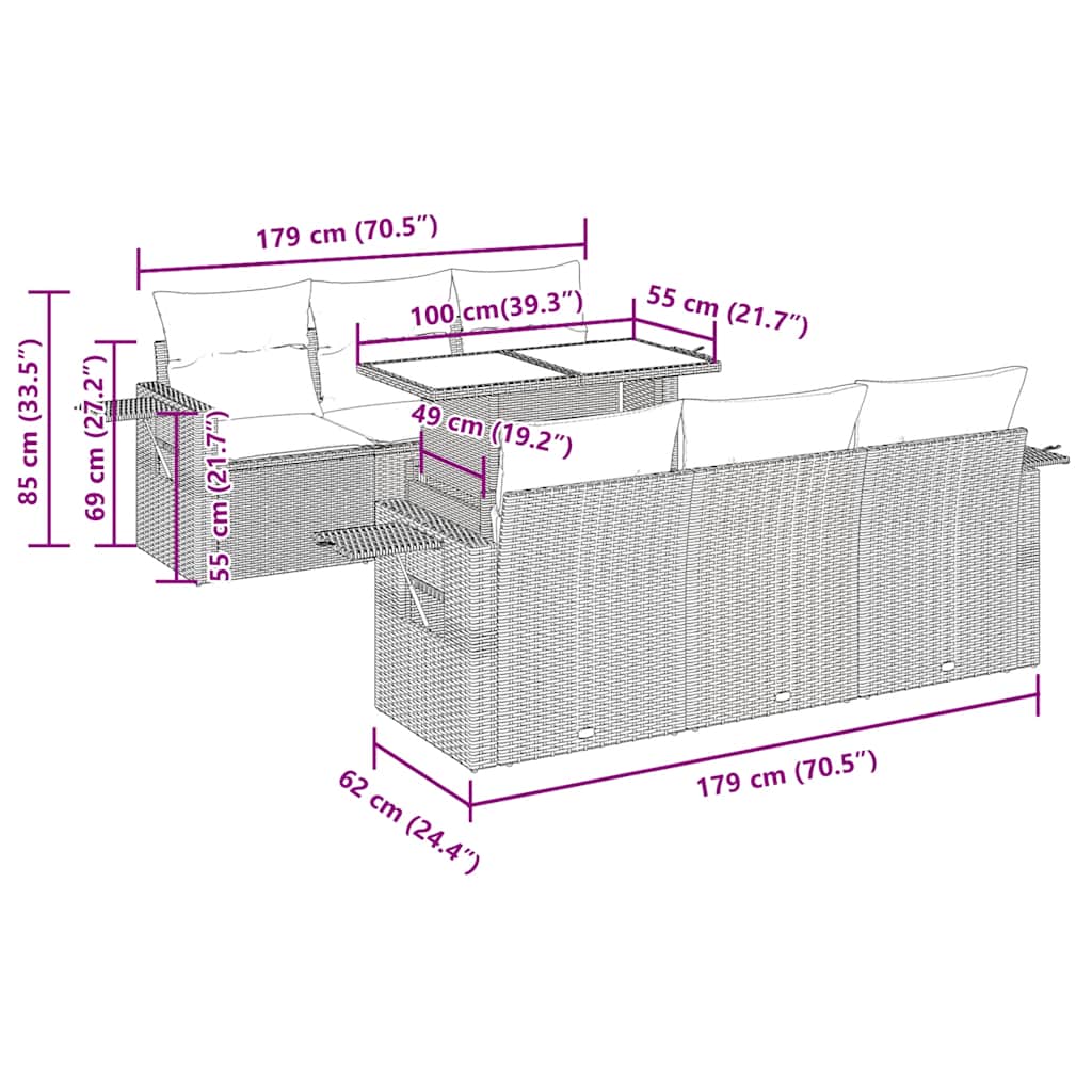 7-Tlg. Garten-Sofagarnitur Mit Kissen Poly Rattan Akazie