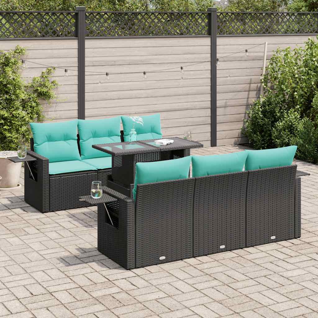 7-Tlg. Garten-Sofagarnitur Mit Kissen Poly Rattan Akazie
