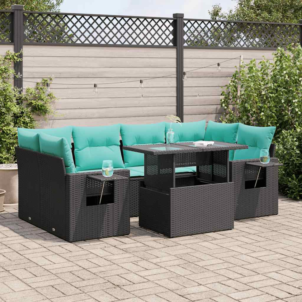 7-Teiliges Gartensofa-Set Mit Kissen, Es Polyrattan