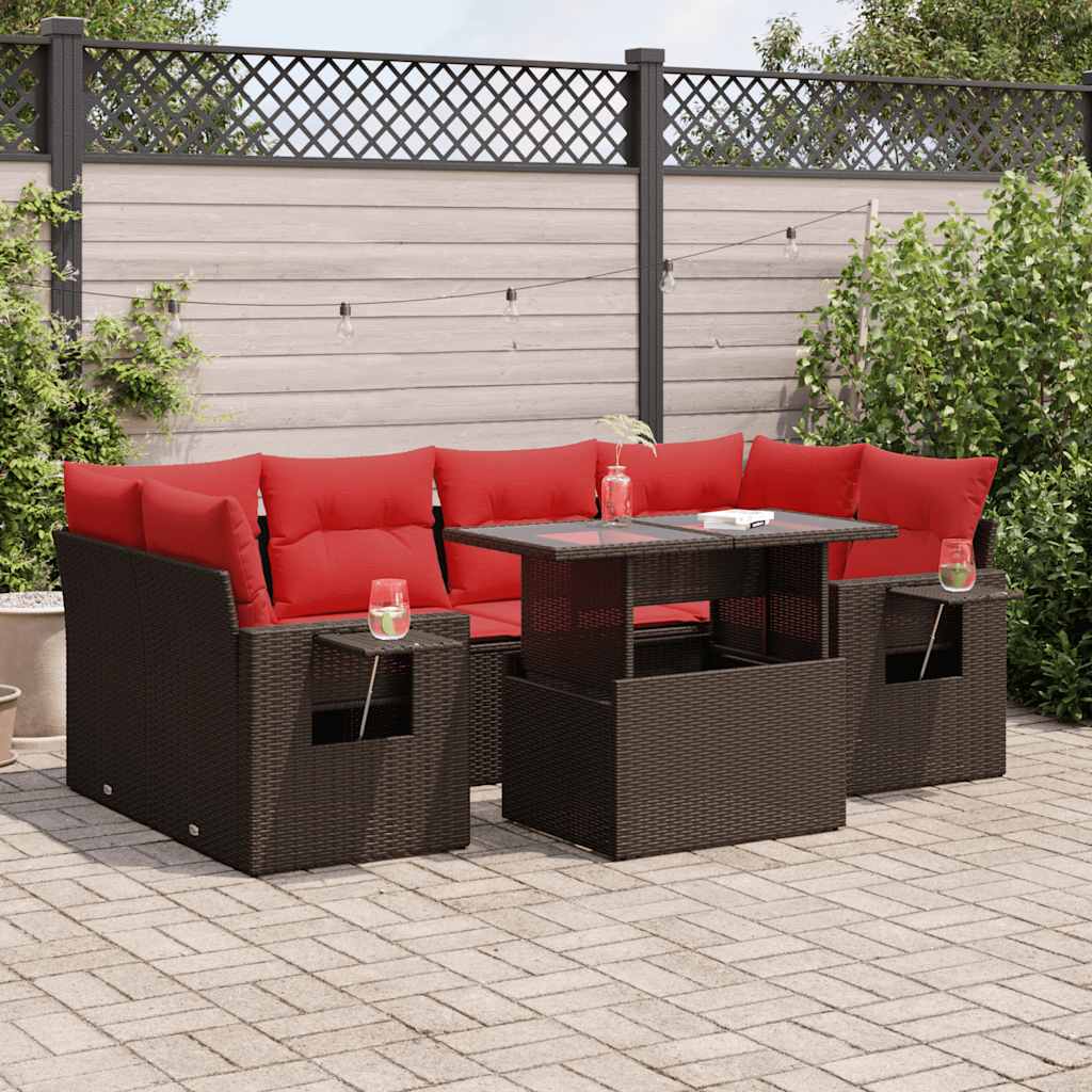 7-Teiliges Gartensofa-Set Mit Kissen, Es Polyrattan