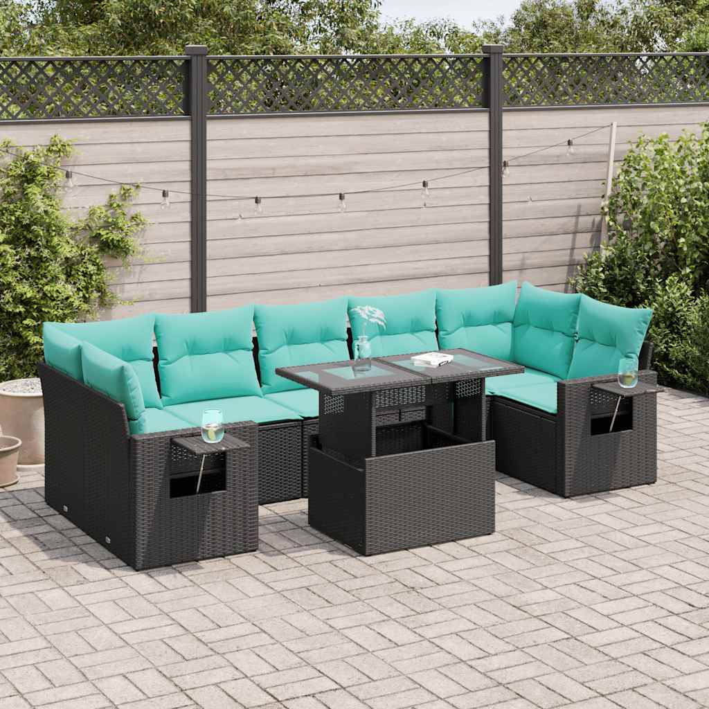 8-Tlg. Garten-Sofagarnitur Mit Kissen Poly Rattan Akazie