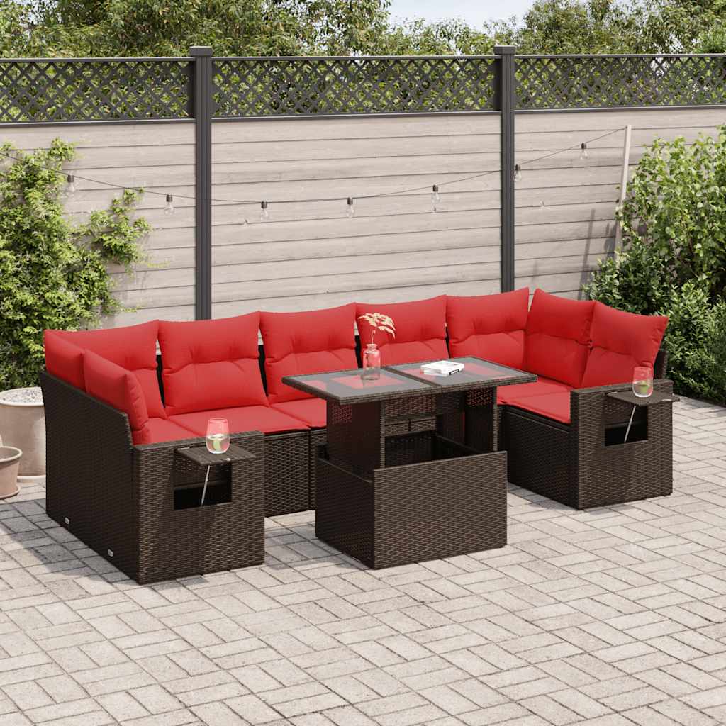 8-Tlg. Garten-Sofagarnitur Mit Kissen Poly Rattan Akazie