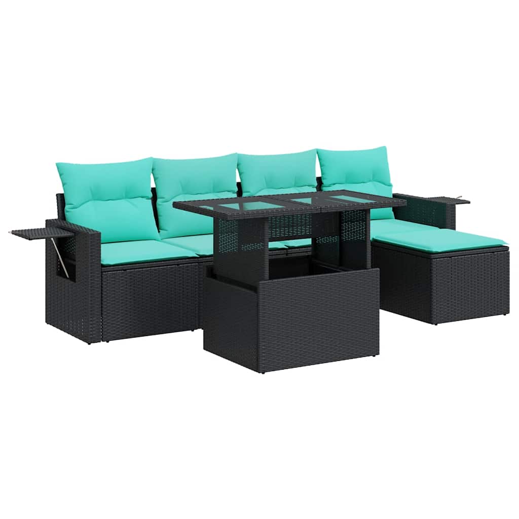 6-Tlg. Garten-Sofagarnitur Mit Kissen Poly Rattan Akazie