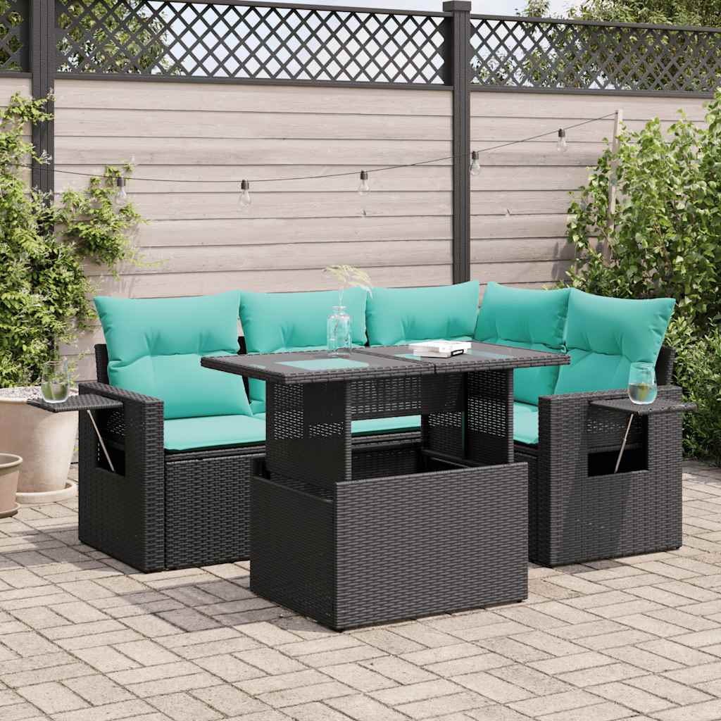 5-Teiliges Gartensofa-Set Mit Kissen, Es Polyrattan