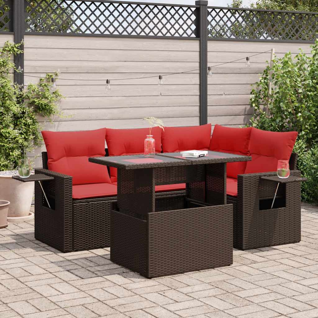 5-Teiliges Gartensofa-Set Mit Kissen, Es Polyrattan