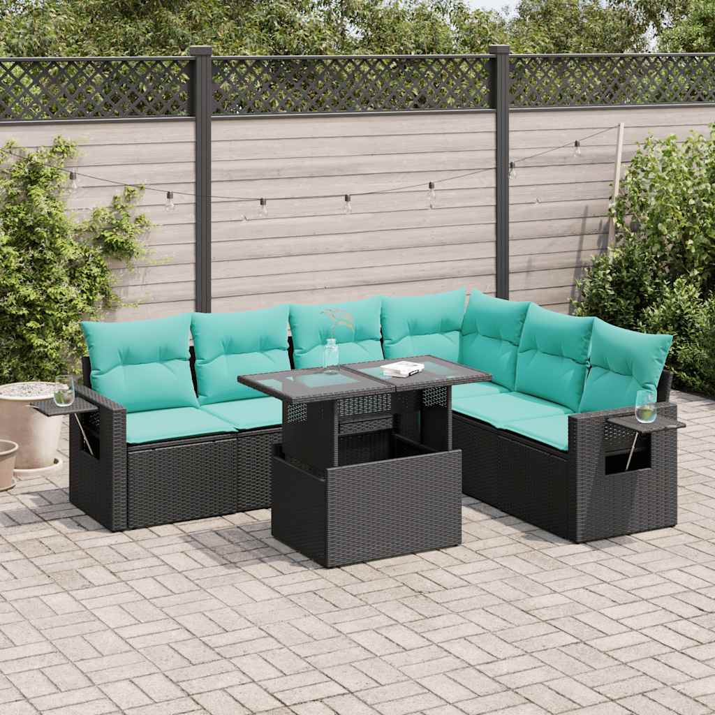 7-Tlg. Garten-Sofagarnitur Mit Kissen Poly Rattan