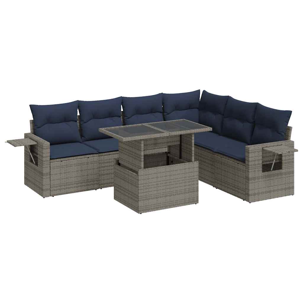 7-Tlg. Garten-Sofagarnitur Mit Kissen Poly Rattan