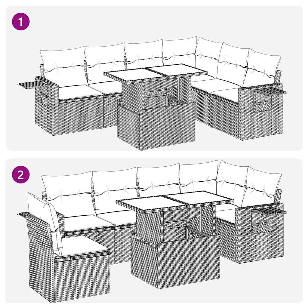 7-Tlg. Garten-Sofagarnitur Mit Kissen Poly Rattan