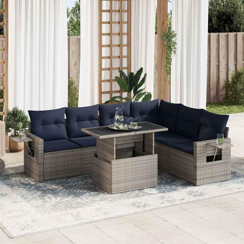 7-Tlg. Garten-Sofagarnitur Mit Kissen Poly Rattan