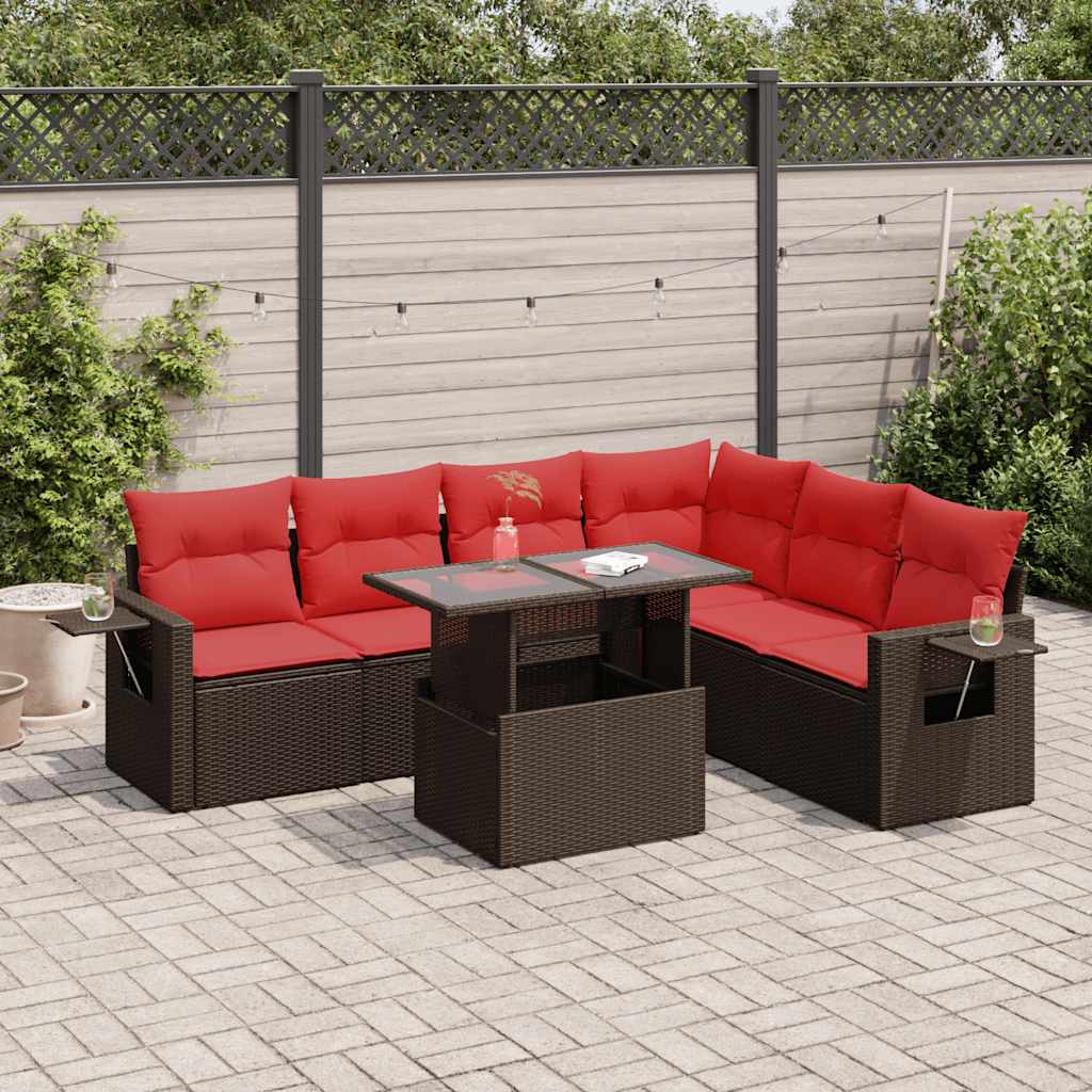 7-Tlg. Garten-Sofagarnitur Mit Kissen Poly Rattan