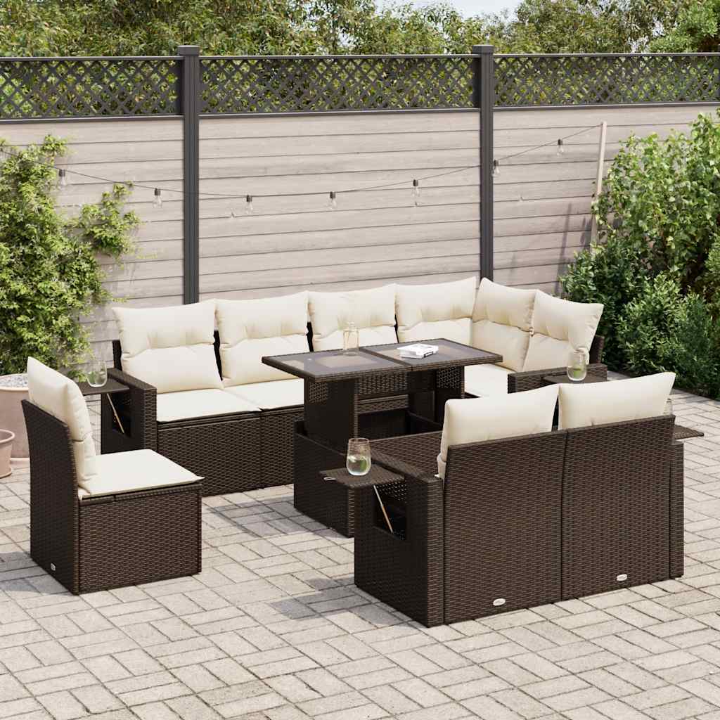 9-Tlg. Garten-Sofagarnitur Mit Kissen Beige Poly Rattan