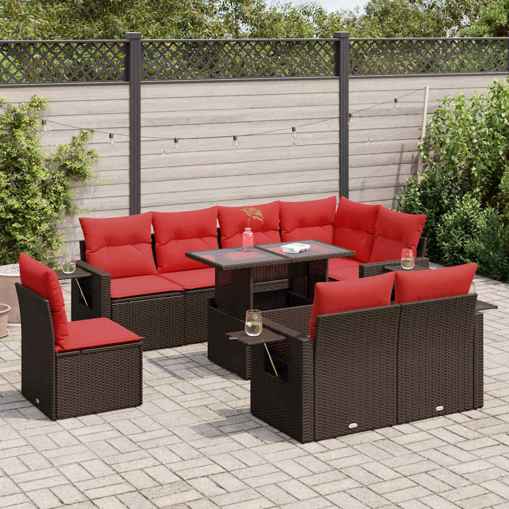 9-Teiliges Gartensofa-Set Mit Kissen, Es Polyrattan
