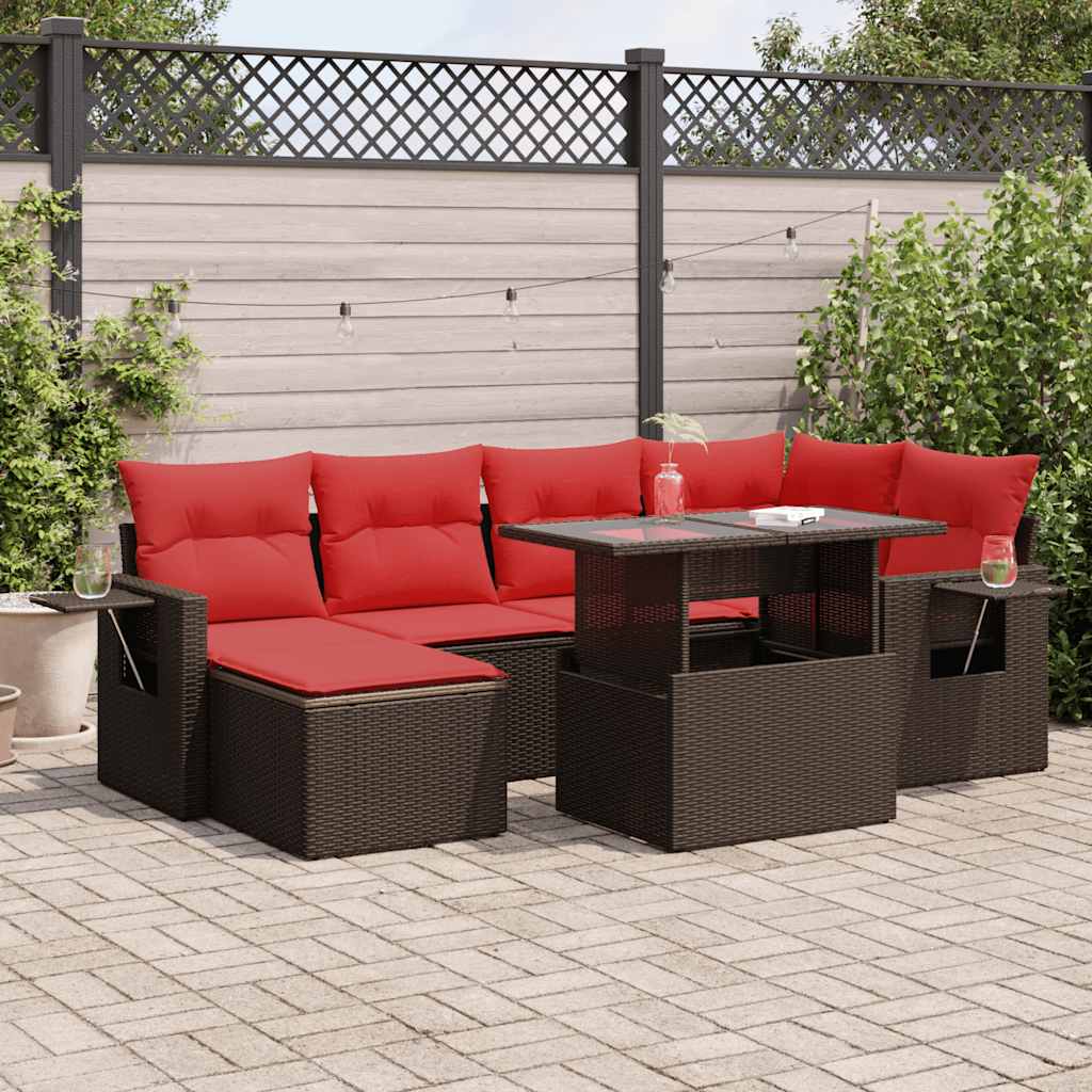 7-Teiliges Gartensofa-Set Mit Kissen, Es Polyrattan