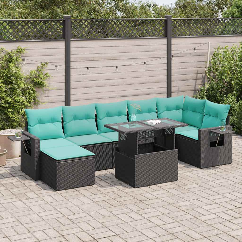 8-Tlg. Garten-Sofagarnitur Mit Kissen Poly Rattan Akazie