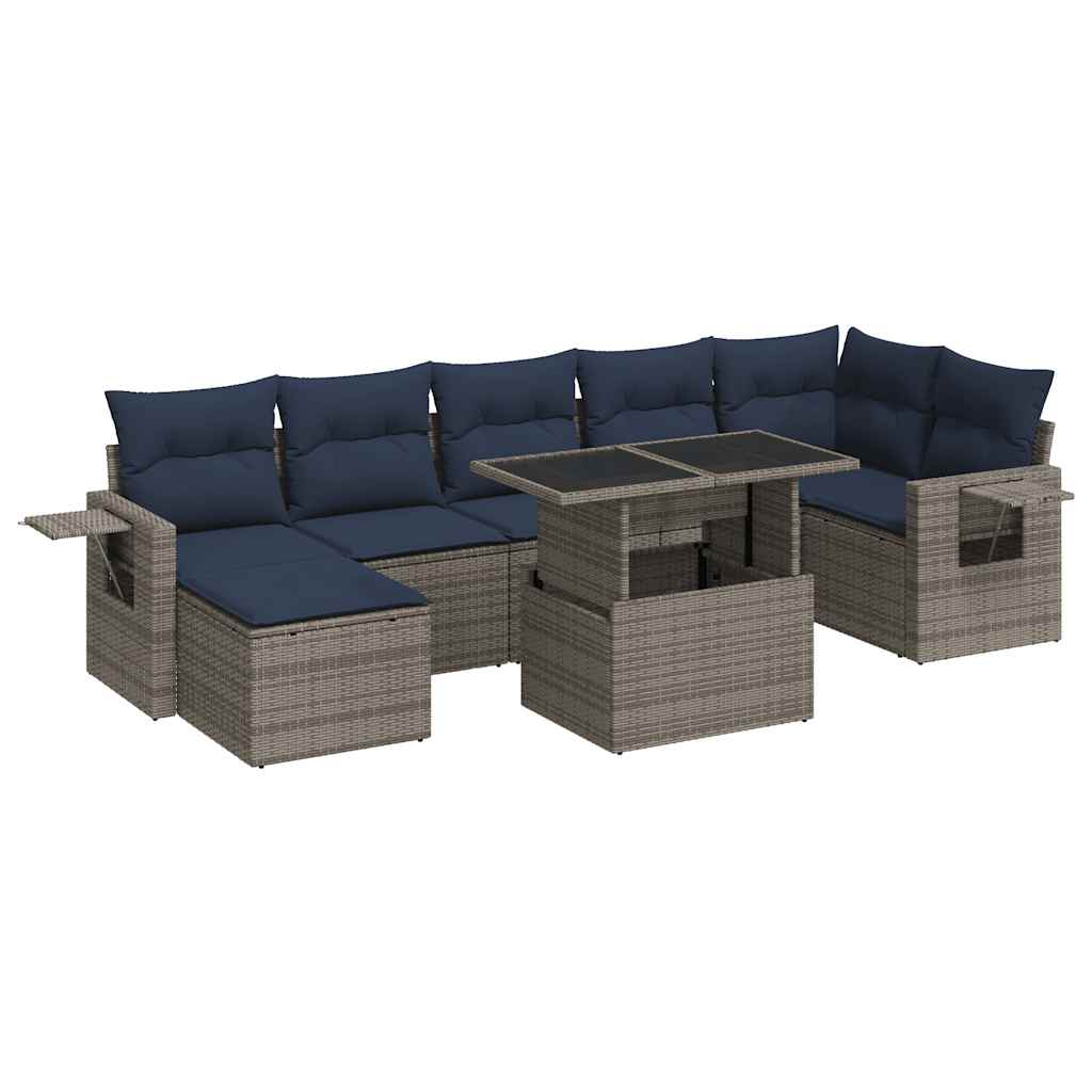8-Tlg. Garten-Sofagarnitur Mit Kissen Poly Rattan Akazie