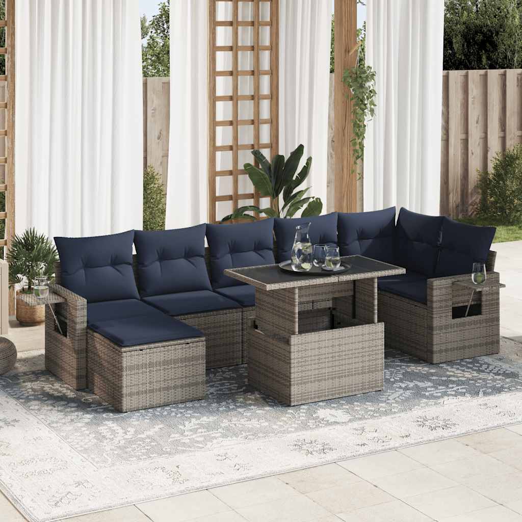 8-Tlg. Garten-Sofagarnitur Mit Kissen Poly Rattan Akazie