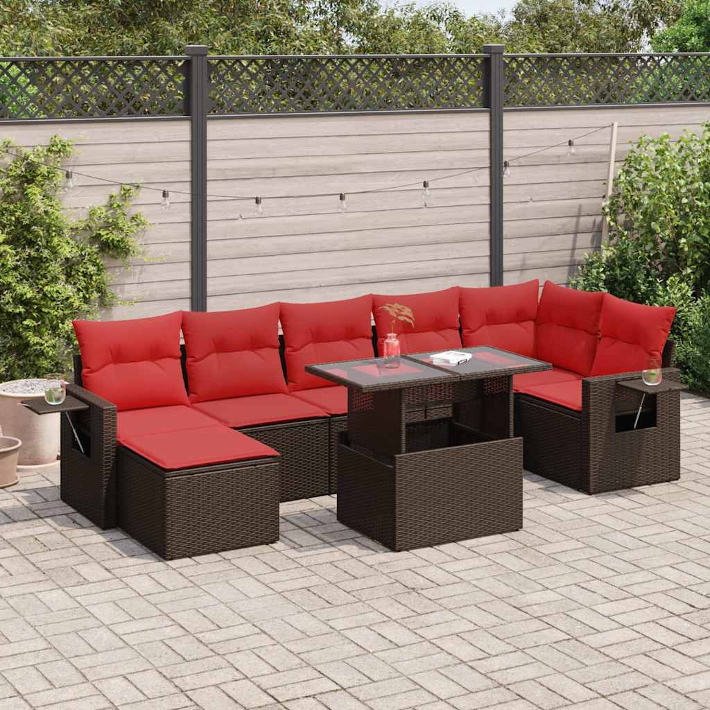 8-Tlg. Garten-Sofagarnitur Mit Kissen Poly Rattan Akazie