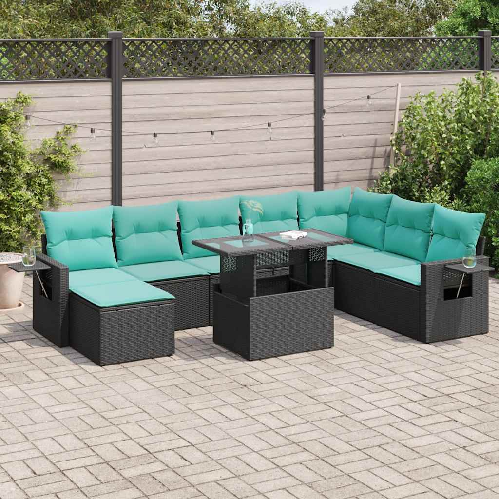 9-Teiliges Gartensofa-Set Mit Kissen, Es Polyrattan