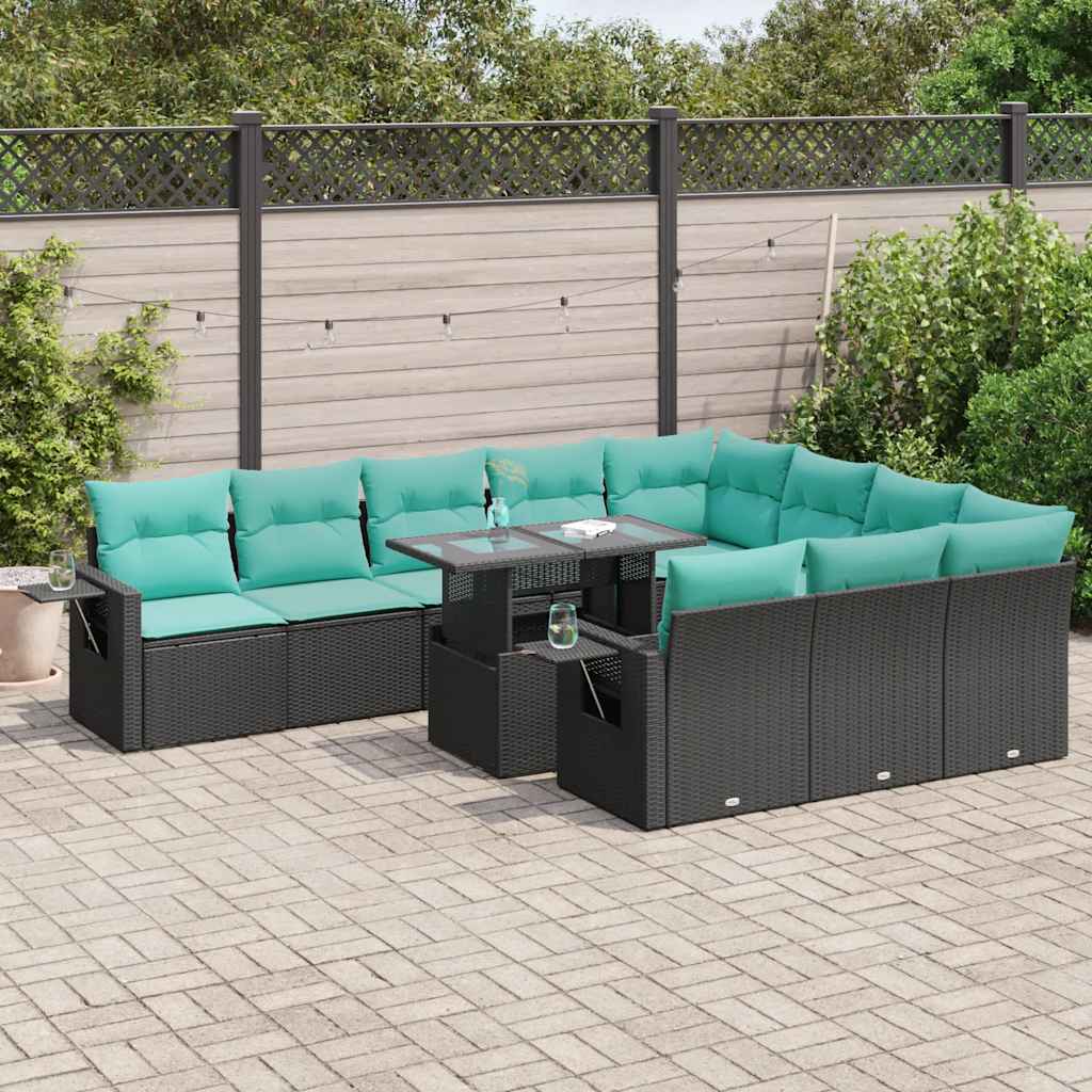 11-Tlg. Garten-Sofagarnitur Mit Kissen Poly Rattan