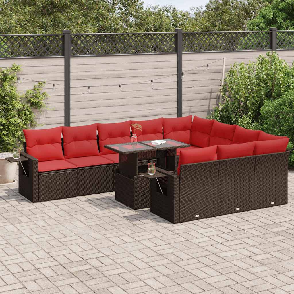 11-Tlg. Garten-Sofagarnitur Mit Kissen Poly Rattan