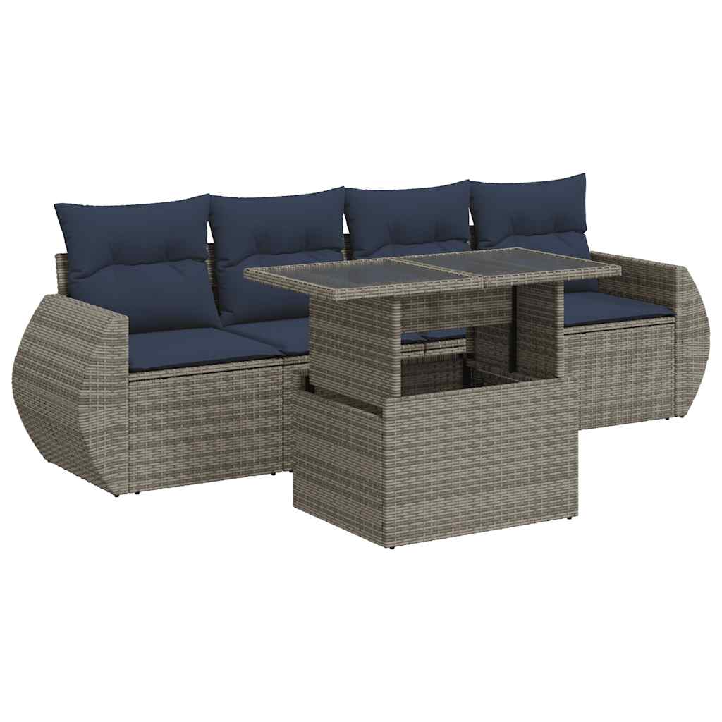 5-Tlg. Garten-Sofagarnitur Mit Kissen Poly Rattan Akazie