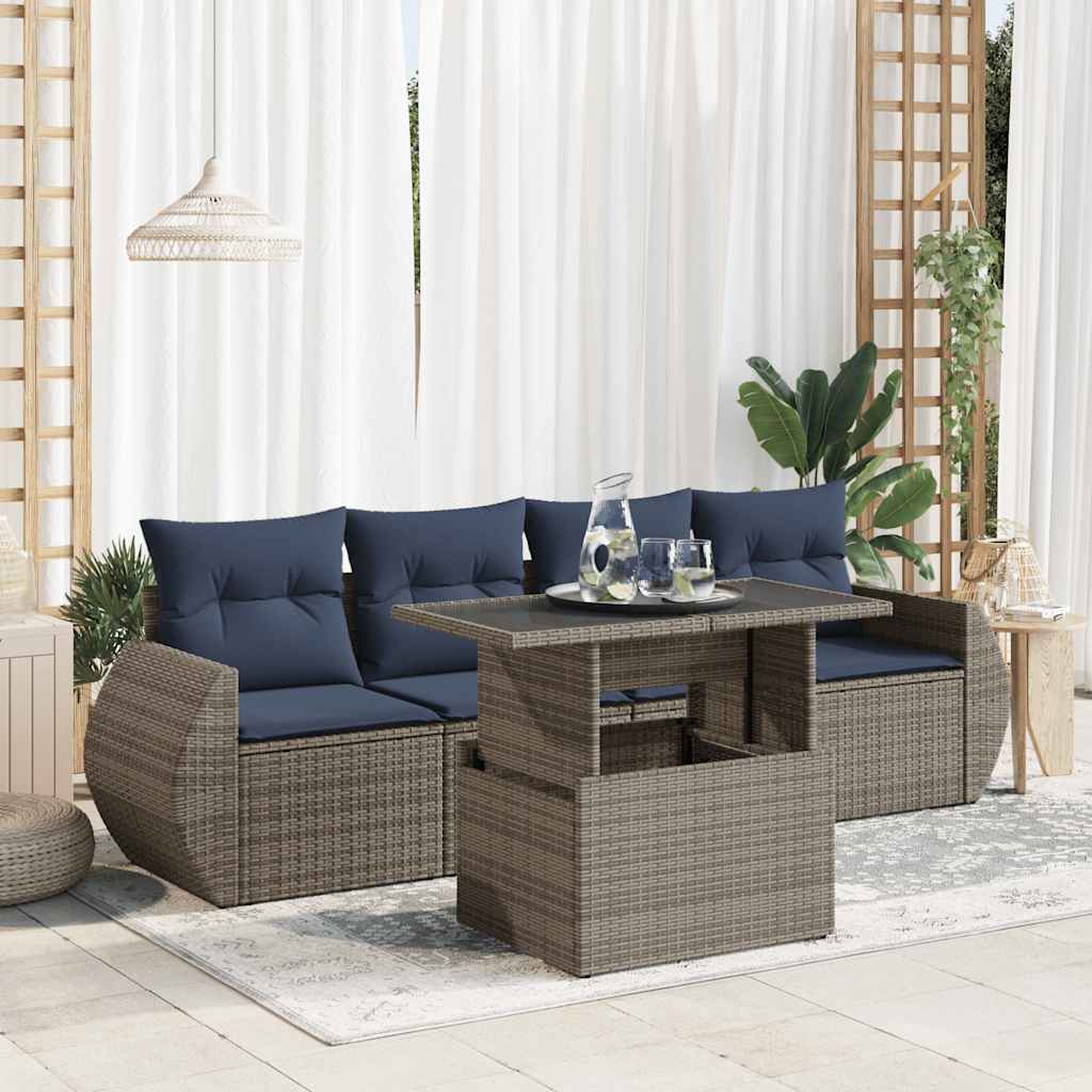5-Tlg. Garten-Sofagarnitur Mit Kissen Poly Rattan Akazie