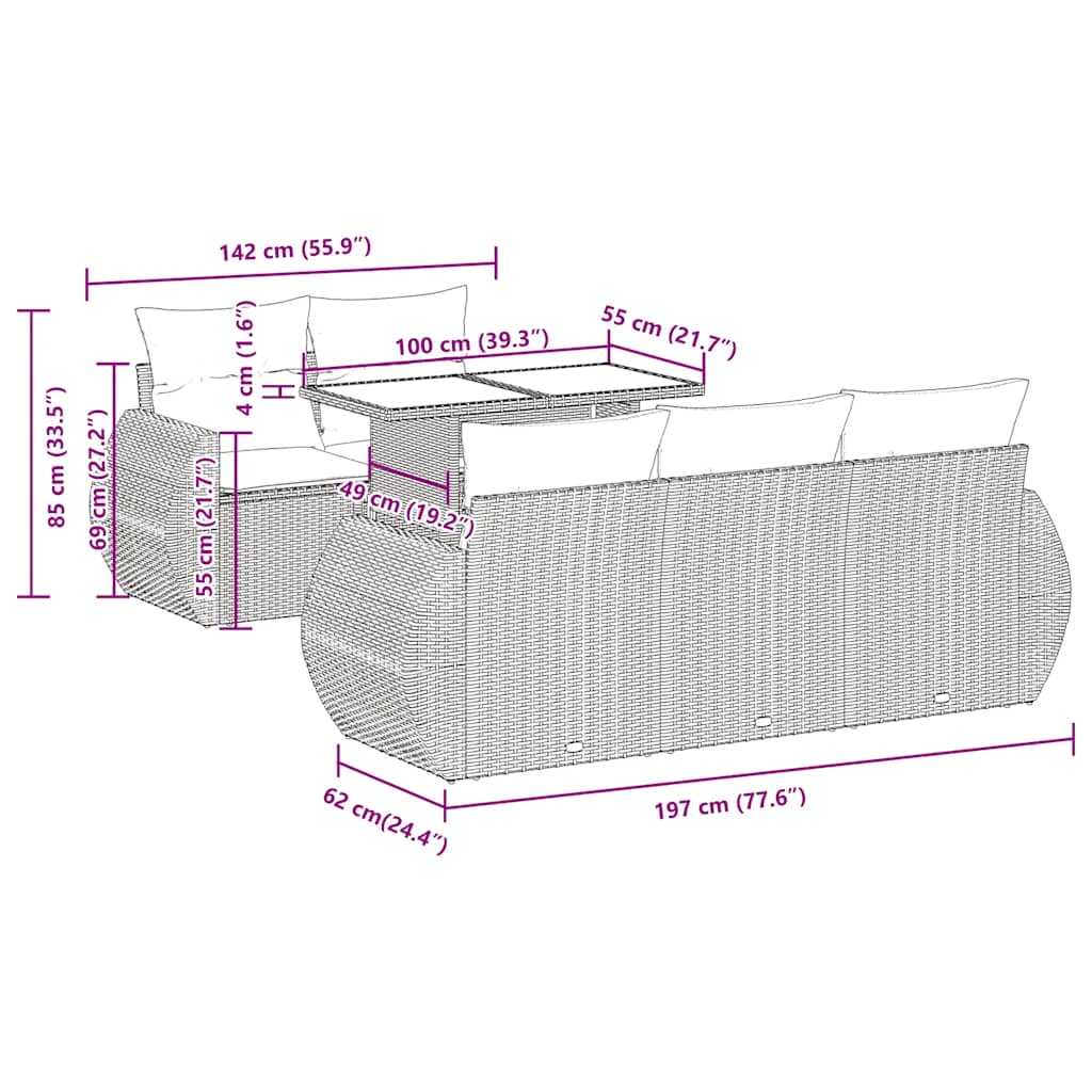 6-Tlg. Garten-Sofagarnitur Mit Kissen Poly Rattan