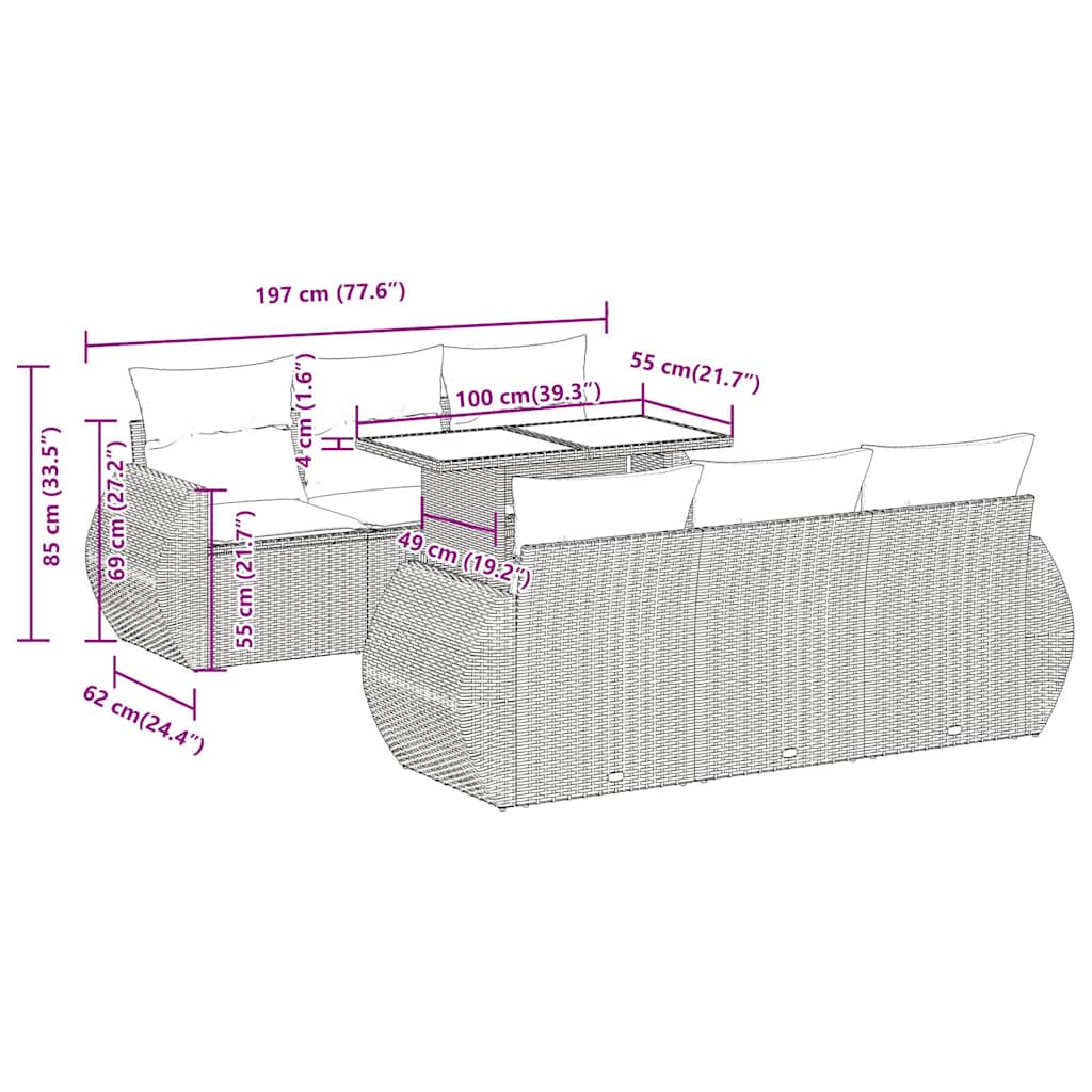 7-Tlg. Garten-Sofagarnitur Mit Kissen Poly Rattan