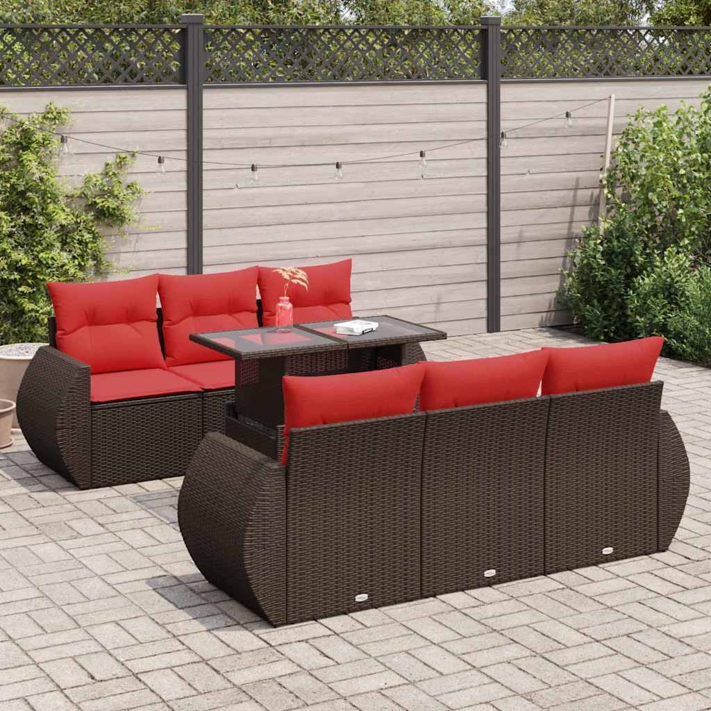 7-Tlg. Garten-Sofagarnitur Mit Kissen Poly Rattan