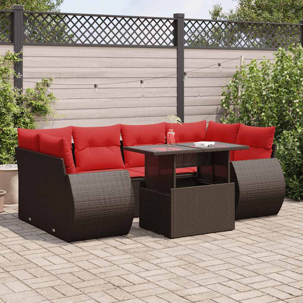 7-Teiliges Gartensofa-Set Mit Kissen, Es Polyrattan