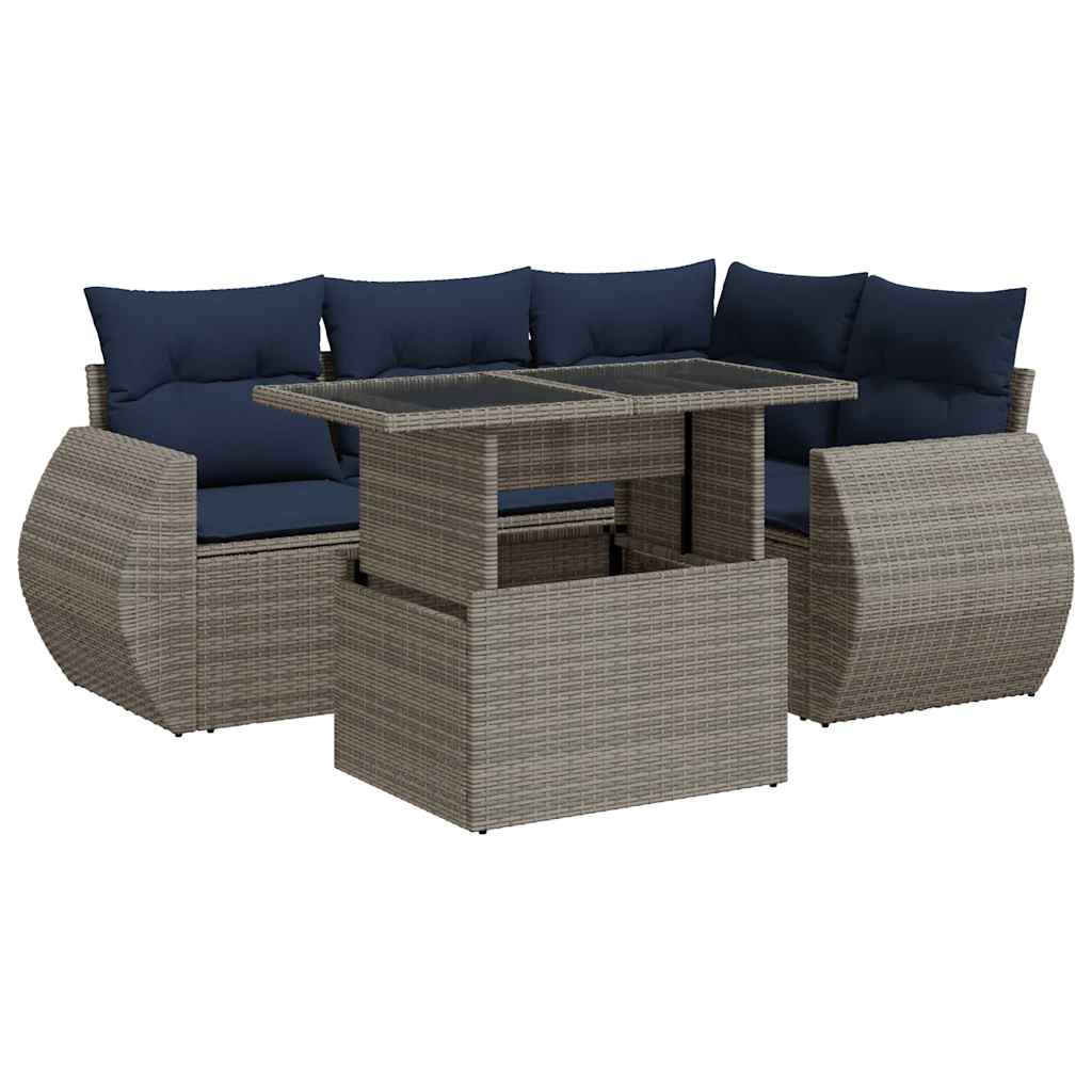 5-Tlg. Garten-Sofagarnitur Mit Kissen Poly Rattan Akazie