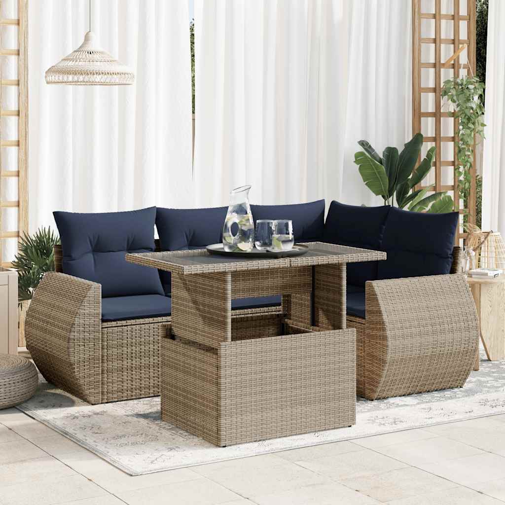 5-Tlg. Garten-Sofagarnitur Mit Kissen Poly Rattan Akazie