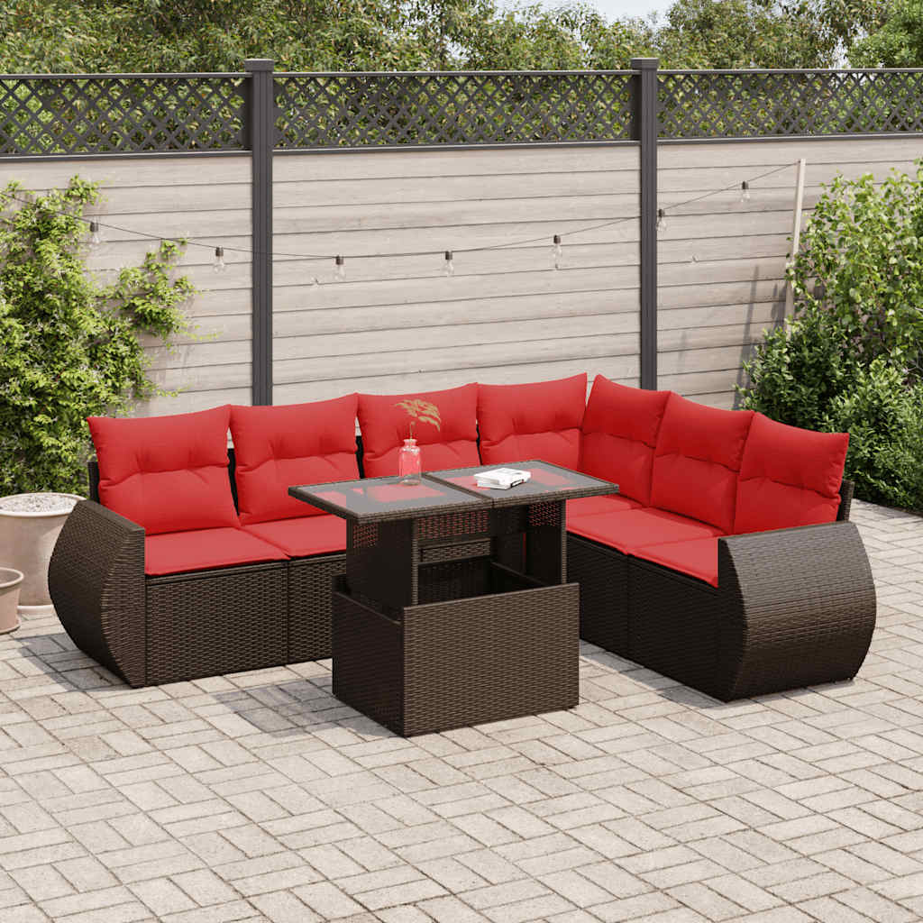 7-Teiliges Gartensofa-Set Mit Kissen, Es Polyrattan