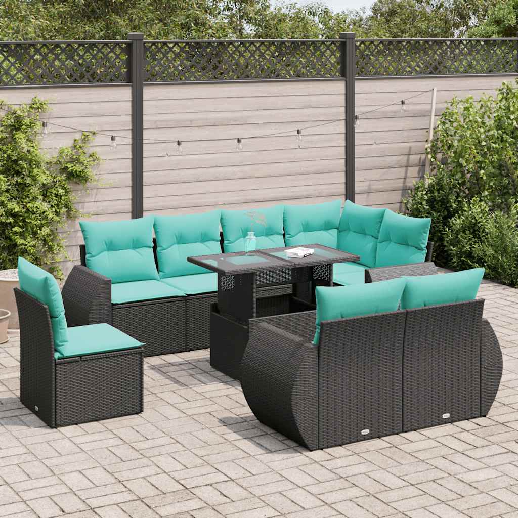 9-Tlg. Garten-Sofagarnitur Mit Kissen Poly Rattan