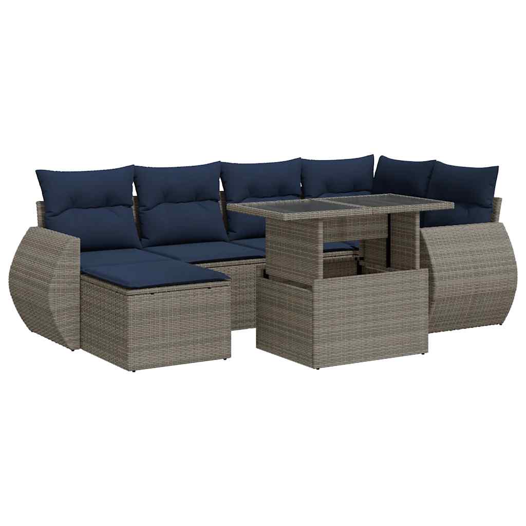 7-Tlg. Garten-Sofagarnitur Mit Kissen Poly Rattan Akazie